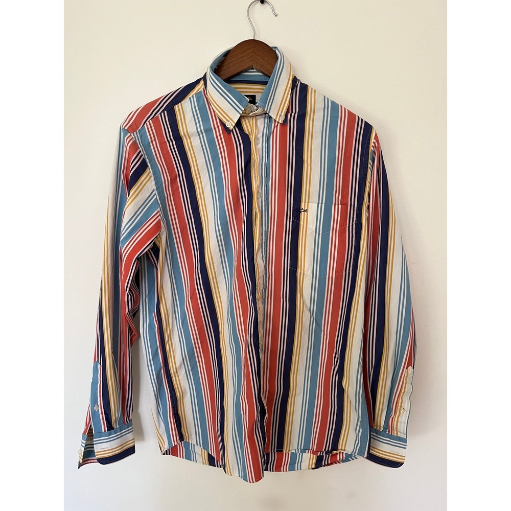 Paul & Shark Yachting Mens Multi Color Vertical Stripe Button Down Shirt Size 40